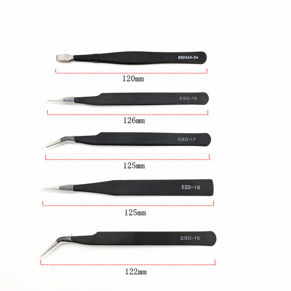 10 model metal anti-static bending straight tip tweezers precision welding  electronic ESD tweezers for soldering smd tool set