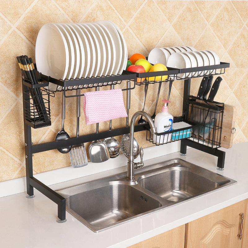 Kitchen stainless steel sink drain rack kitchen shelf DIY dishes cutlery dry drain rack 2 layer storage rack pantry organizer Secondary image