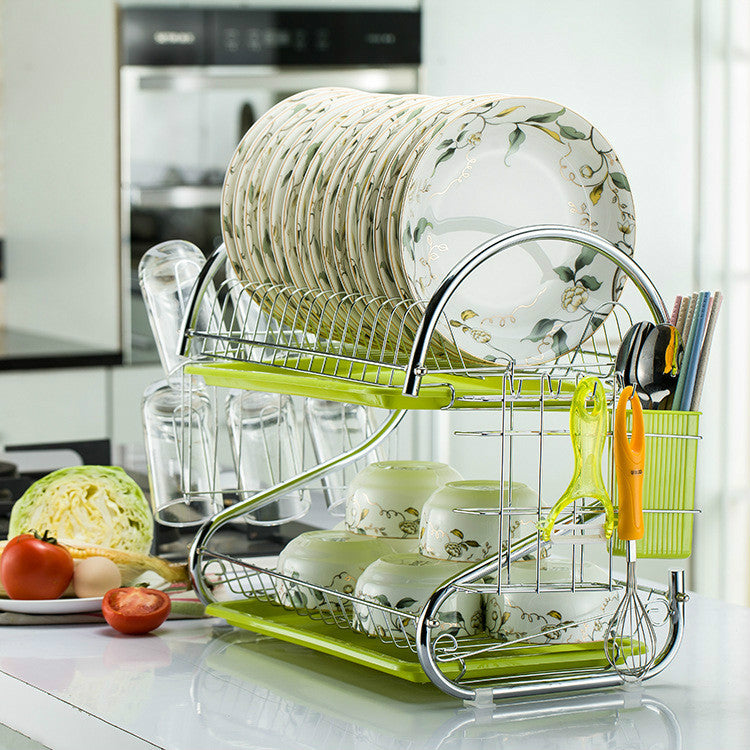 Kitchen stainless steel sink drain rack kitchen shelf DIY dishes cutlery dry drain rack 2 layer storage rack pantry organizer Main image