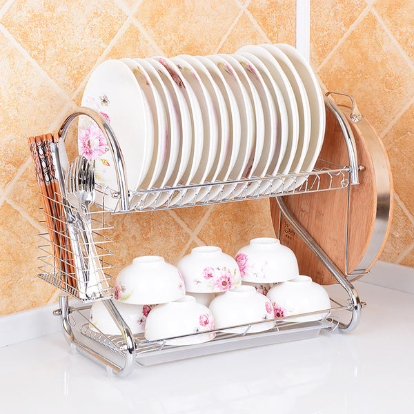 Kitchen stainless steel sink drain rack kitchen shelf DIY dishes cutlery dry drain rack 2 layer storage rack pantry organizer