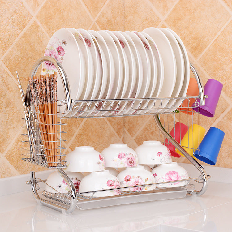 Kitchen stainless steel sink drain rack kitchen shelf DIY dishes cutlery dry drain rack 2 layer storage rack pantry organizer