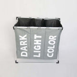 Collapsible Dirty clothes laundry basket Three grid bathroom laundry hamper Organizer home office metal storage basket