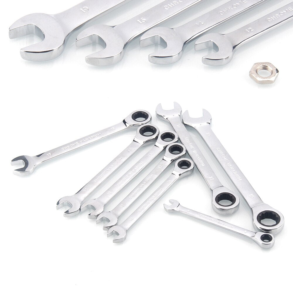 Ratchet Combination Metric Wrench Set Fine Tooth Gear Ring Torque and Socket Wrench Set Nut Tools for Repair A Set of Wrench Main image