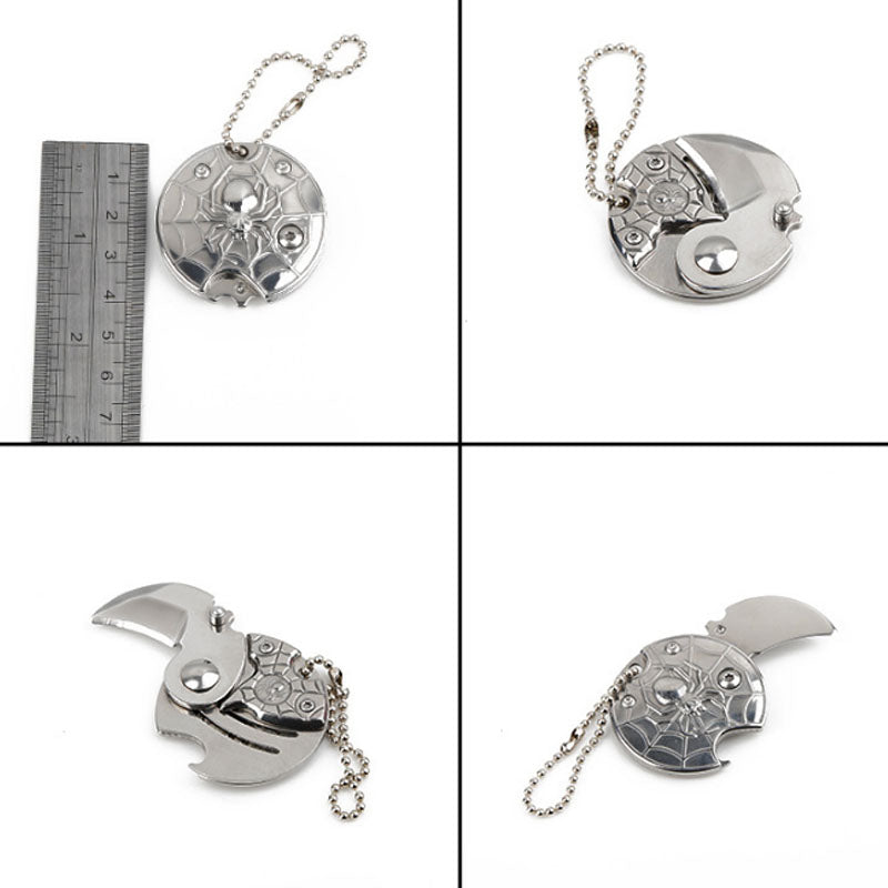 Mini Pocket Knives Outdoor Self-defense EDC Tools Coin Round Steel Folding Blade Knife Portable Gadget KeyRing Pendant Hand Tool