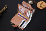 Men's Wallet Leather Short Carteira Vertical Locomotive British Casual Multi-function Card Bag Zipper Buckle Triangle Folding