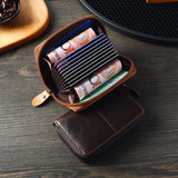 Cow Leather Wallet RFID Business Card Holder Men Zipper Blue Brown Credit Card Wallet carteira Male Portfele Retro tarjetero