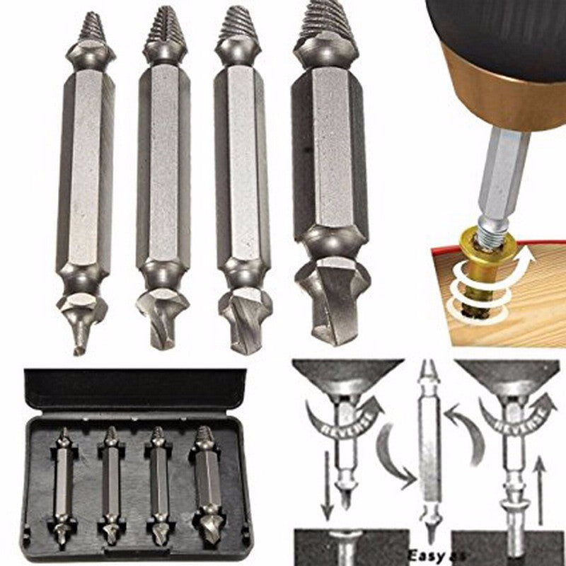 4pcs Screw Extractor Drill Bits Guide Set Broken Damaged Bolt Remover Double Ended Damaged Screw Extractor