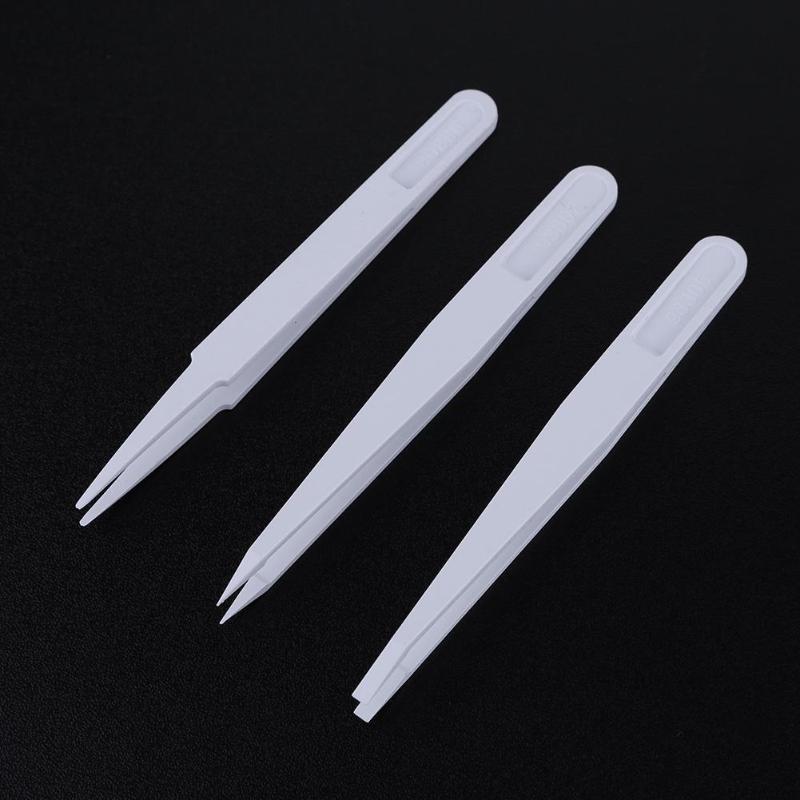 6pcs/set Carbon Fiber Plastic Tweezers Antistatic Straight Curved Anti-static Tweezers White Color Hand Tool