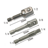 3pcs Socket Adapter 1/4 3/8 1/2Inch Nut Driver Sockets Impact Hex Shank Extension Drill Bits Bar Set 3 Short rods 50mm