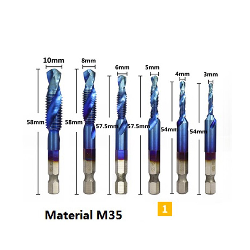 6pcs 1/4 Hex Shank HSS metric Thread tap HSS drill bits spiral trapezoidal tap  Hand Screw Taps M3 M4 M5 M6 M8 M1O tap sets