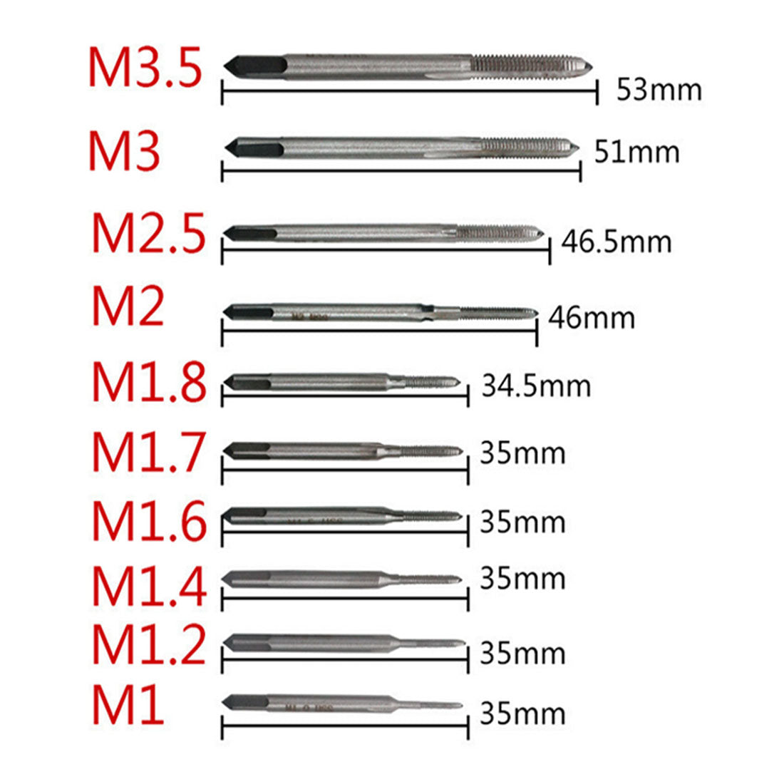 M1 M1.2 M1.4 M1.6 M1.7 M1.8 M2 M 2.5 M 3 M3.5 10pcs/set Hand Tap Thread Wire Tapping/Threading/Taps/Attack Hand Tools Secondary image
