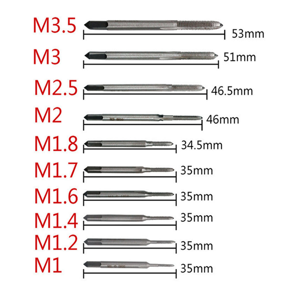 M1 M1.2 M1.4 M1.6 M1.7 M1.8 M2 M 2.5 M 3 M3.5 10pcs/set Hand Tap Thread Wire Tapping/Threading/Taps/Attack Hand Tools