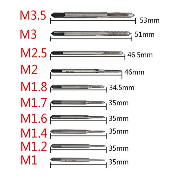 M1 M1.2 M1.4 M1.6 M1.7 M1.8 M2 M 2.5 M 3 M3.5 10pcs/set Hand Tap Thread Wire Tapping/Threading/Taps/Attack Hand Tools