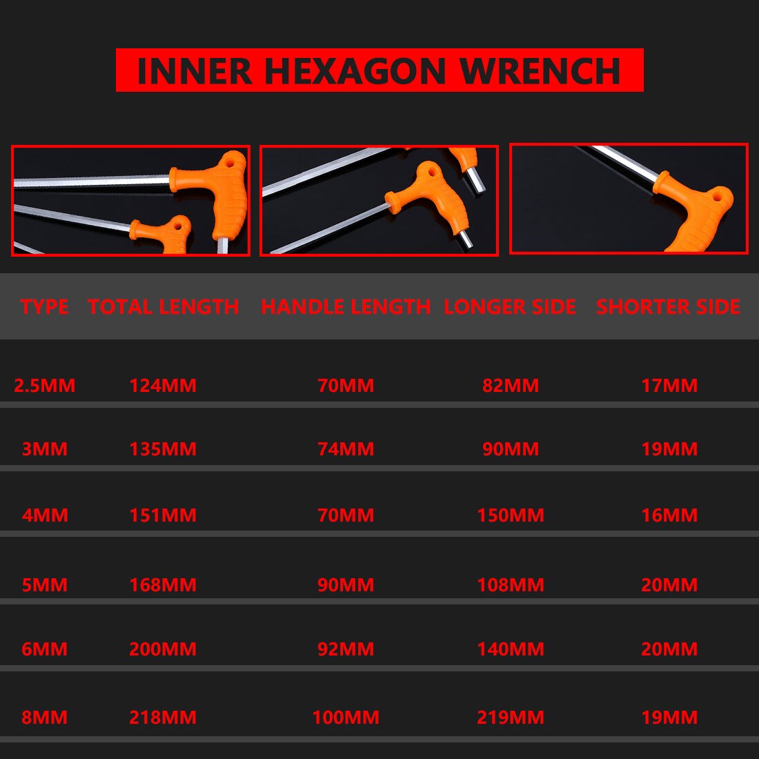 T Handle allen Hex Key Wrench Spanner 2.5/3/4/5/6/8mm High-carbon Steel Inner Hexagon Wrench Hand Tool Secondary image