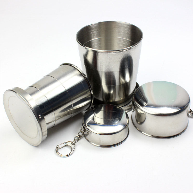 60ml 150ml 250ml Stainless Steel Camping Folding Cup Portable Outdoor Travel Demountable Collapsible Cup With Keychain Secondary image