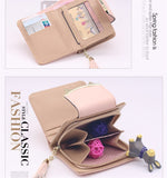 Korean Cute Cat Anime Leather Trifold Slim Mini Wallet Women Small Clutch Female Purse Coin Card Holder Dollar Bag Cuzdan