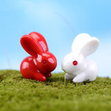 XBJ101 Mini 8pcs Red and white rabbit decor supplies moss micro landscape deco  Garden deco Creative handicrafts