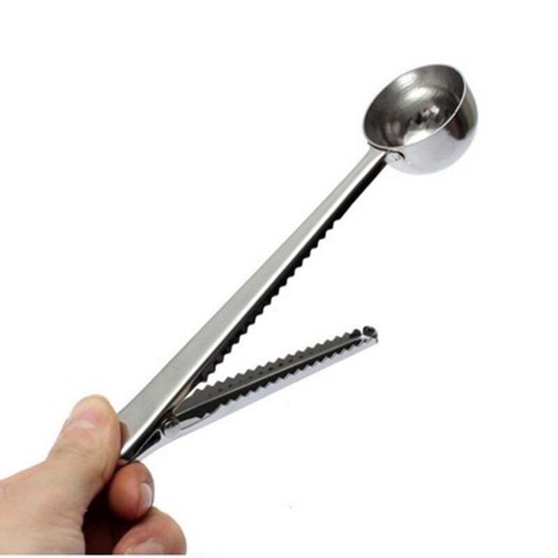 Hot Style Heathful Cooking Tool Stainless 1 Cup Ground Coffee Measuring Scoop Spoon with Bag Sealing Clip Good Helper