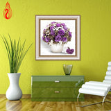 DIY 5D Diamond Embroidery Purple Flowers Round Diamond Painting Cross Stitch Kits Diamond Mosaic Home Decoration