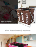 Collapsible Dirty clothes laundry basket Three grid bathroom laundry hamper Organizer home office metal storage basket