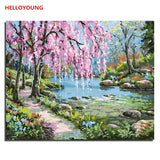 The sea of flowers Oil Painting By Numbers Kits Wall Art Picture Acrylic Paint  Canvas Artwork Home Decoration scroll paintings