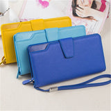 High-capacity candy-colored zipper wallet High quality Leather Handbag button Cross-shaped long section Wallets
