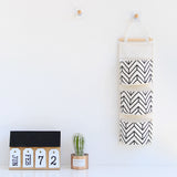 Black white Pattern Cotton Linen Hanging Storage Bag 3 Pockets Wall Mounted Wardrobe Hang Bag Wall Pouch Cosmetic Toys Organizer