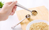 1 Pc Silver Stainless Steel Ground Coffee Tea Measuring Scoop Spoon With Bag Seal Clip Professional Kitchen Bar Tool