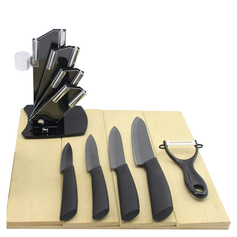 High quality brand black blade kicthen ceramic knife set 3" 4" 5" 6"inch+peeler+Acrylic Holder/stand Chef Kitchen knife