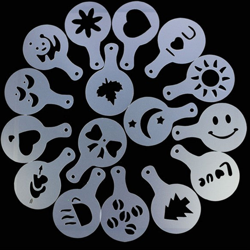 Coffee Mold Appuccino 16pcs/lot Latte pianting Stencil Mold Coffee Decor Barista Duster Art Template Strew Pad Duster