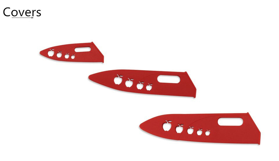 Hot  High Quality Red Flower Painted Zirconia Ceramic Kitchen fruit Knife Set Kit 3" 5" 6'' inch + Peeler+Cove