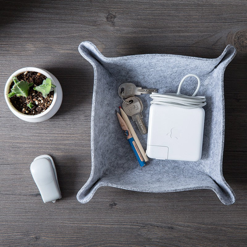 1PC Fabric Felt Desktop Sundries Storage Tray Wearable and Durable Foldable use for Office Livingroom Coffee Table Storage Items Main image