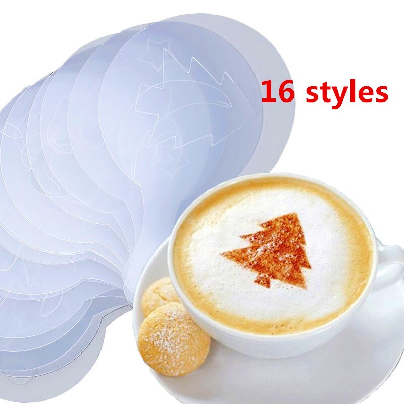 Coffee Mold Appuccino 16pcs/lot Latte pianting Stencil Mold Coffee Decor Barista Duster Art Template Strew Pad Duster