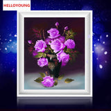 DIY 5D Diamonds Embroidery Purple Rose Vase Magic Cube Round Diamond Painting Cross Stitch Kits Diamond Mosaic