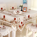 HELLOYOUNG Vintage Embroidered Peony Satin Fabric Cutwork Wedding Banquet Table Runner Dresser Scarf 4 Size