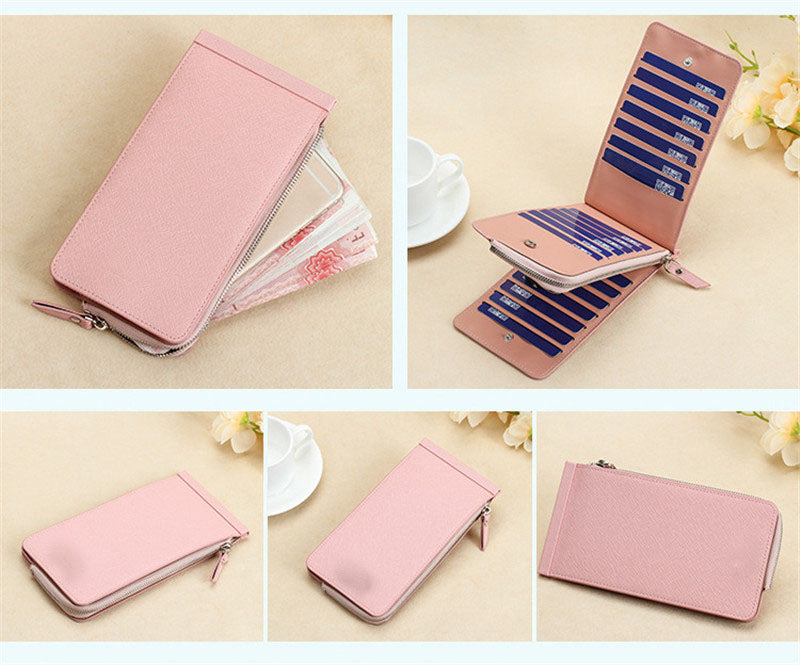 Woman wallet card bag European&American style High quality leather Card & ID Holders Long zipper wallet clip