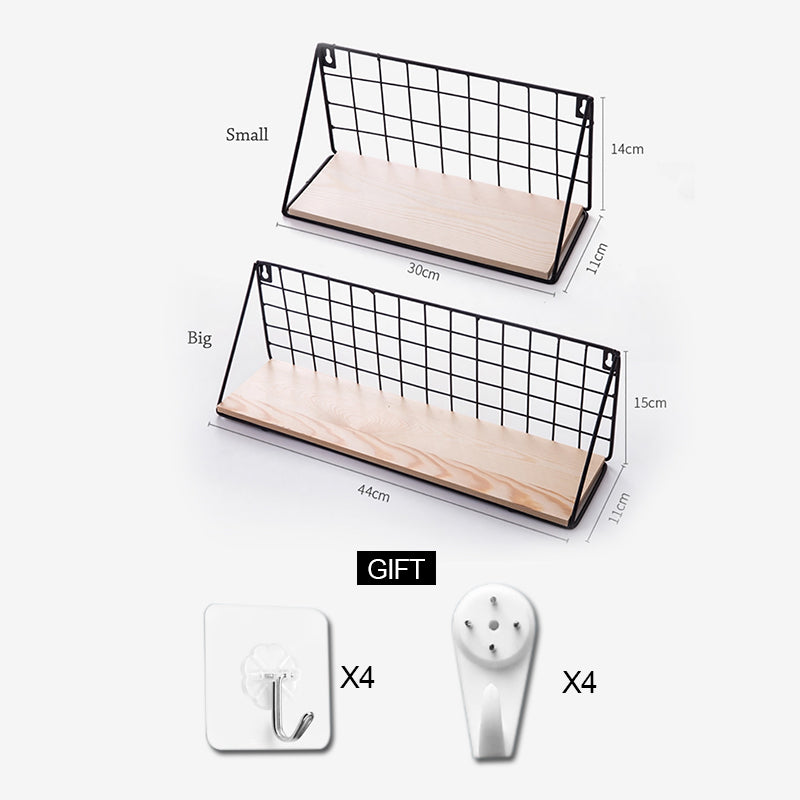 Wooden Iron Wall Shelf Wall Mounted Storage Rack Organization For Kitchen Bedroom Home Decor Kid Room DIY Wall Decoration Holder Secondary image