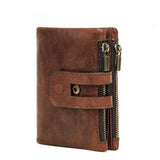 Double zipper bulk wallet anti-RFID steal fashion short casual men's wallet new genuine leather wallet