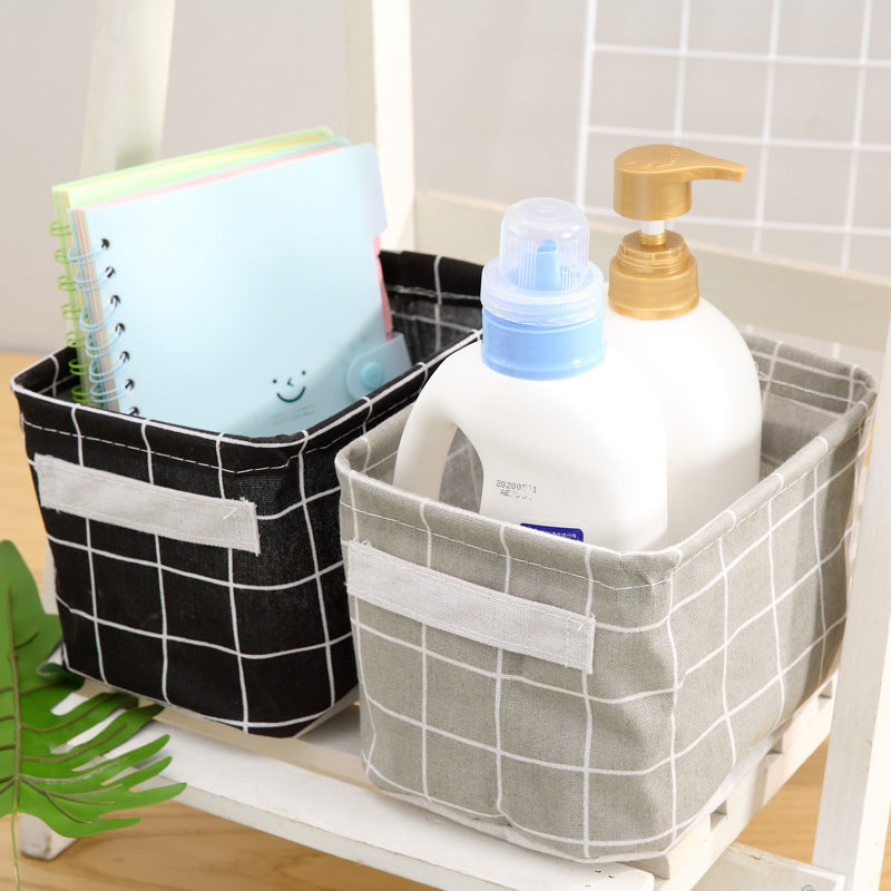 Grid Cotton Linen Office Desktop Storage Organizer Sundries Storage Box Cabinet Underwear Storage Basket Container