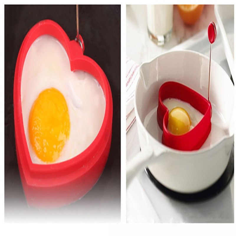 Brand heart shape Silicone Egg Mold Egg Omelette device Cooking Tool Mould with Metal Handle