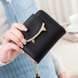 Korean Cute Cat Anime Leather Trifold Slim Mini Wallet Women Small Clutch Female Purse Coin Card Holder Dollar Bag Cuzdan