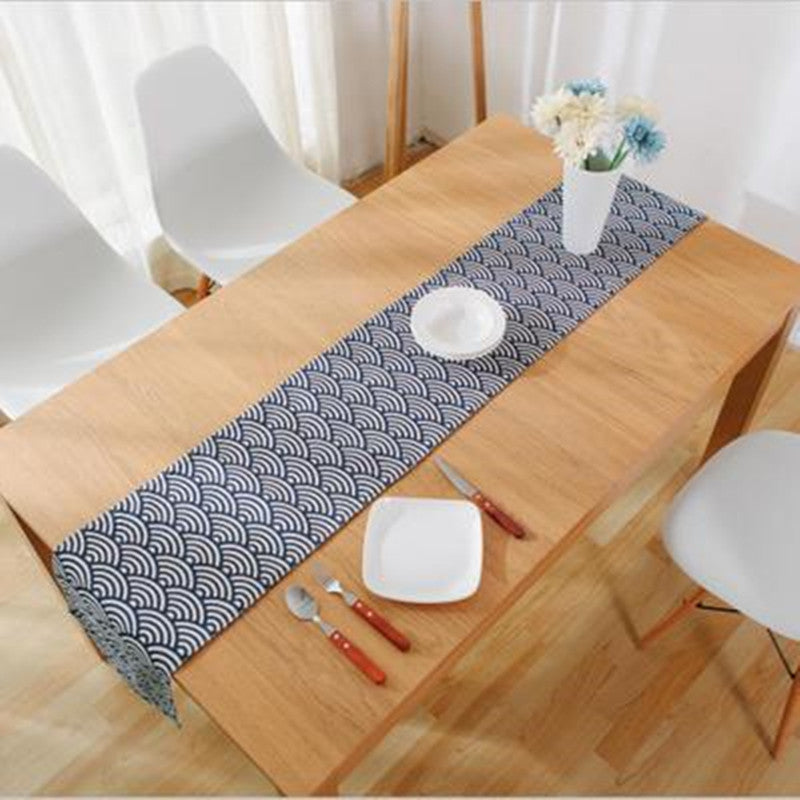HELLOYOUNG Japan Style Fan Pattern Cotton Linen Table Runner Geometric Tablecloths Home Restaurant Banquet Party Decor 3 Size