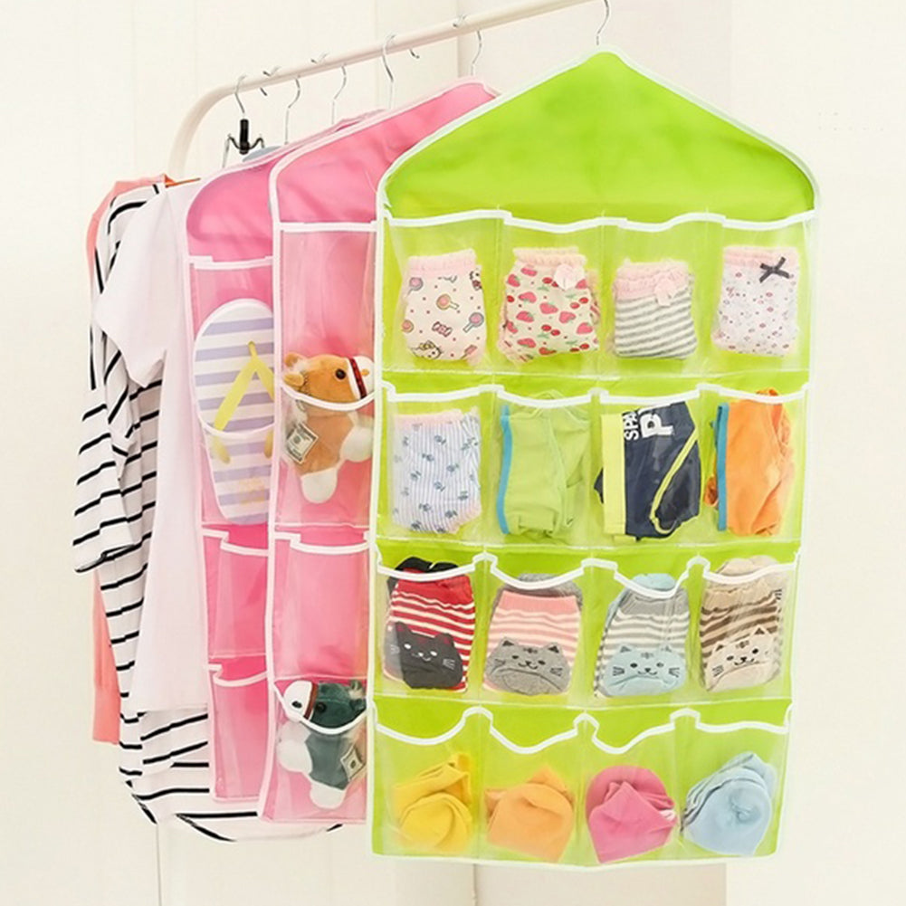 16 Pockets 78*42cm Household Clear Hanging Bag Socks Bra Underwear Rack Hanger Storage Organizer Wardrobe New Main image