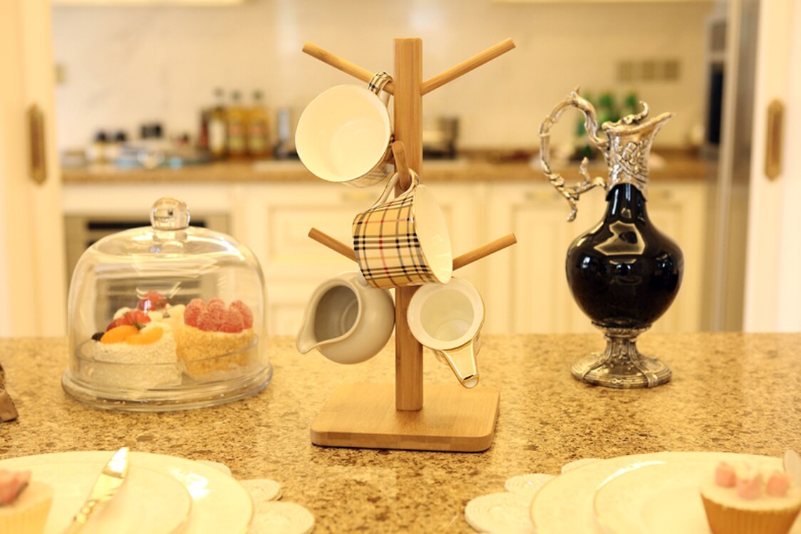 6 hook peg wooden Hanging Tea Cup Coffee Mug Tree Rack Holder Kitchen Storage 18x35cm Secondary image