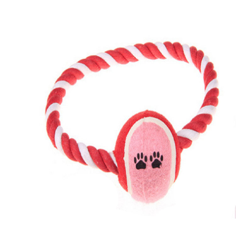 Pet Dog Toys Cotton Braided Rope Knotted Rope Dog Toys Tennis Ball Chew Bite Cat Pet Toy Playing Rope Ring Interactive Toy Ball