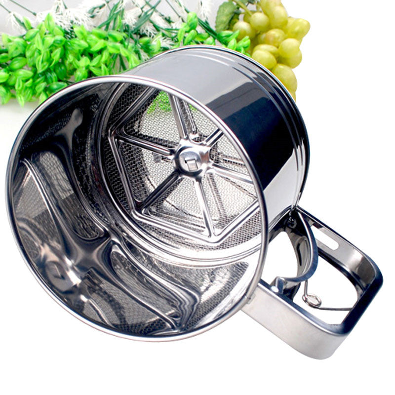 Newest Stainless Steel Mesh Flour Sifter Mechanical Baking Icing Sugar Shaker Sieve Tool Cup Shape Secondary image