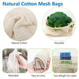 Reusable Cotton Vegetable Bags Home Kitchen Fruit And Vegetable Storage Mesh Bags With Drawstring Machine Washable