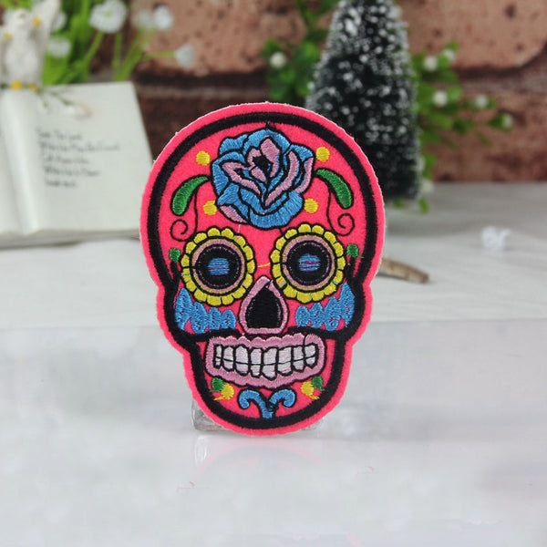 More Colors Flower Skull Skeleton Embroidery Iron On Patches Clothes Appliques Sew On Badge DIY Clothing Bag