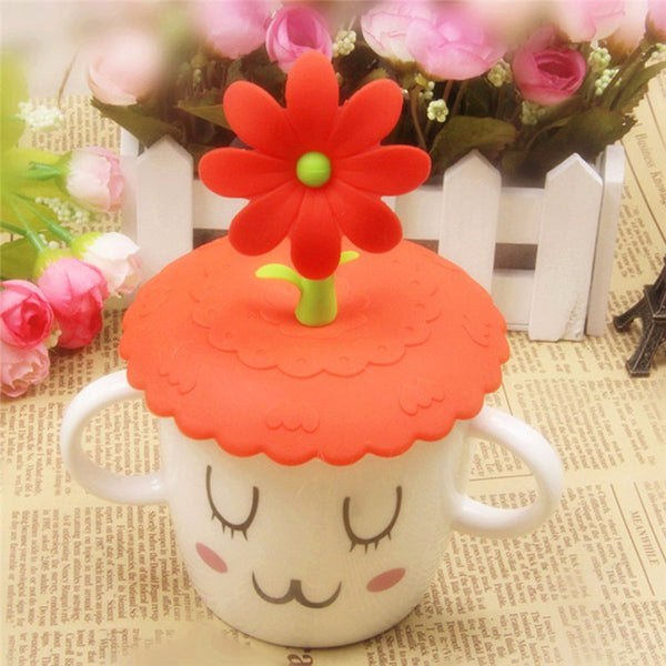 Cute Anti-dust Silicone Saplings Cup Cover Coffee Cup Suction Seal Lid Cap Silicone Airtight Love Spoon Novelty