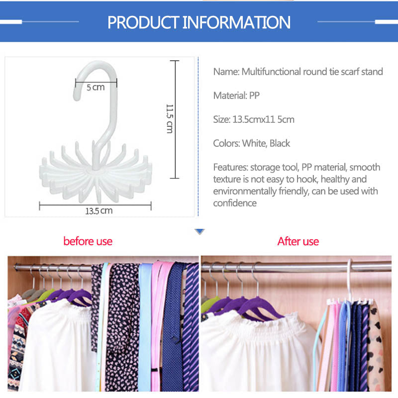 Neck Tie Holder Space Saving Multifunction 1 PC Plastic 20 Hooks 360 Degree Rotating Belt Rack Neck Tie Hanger